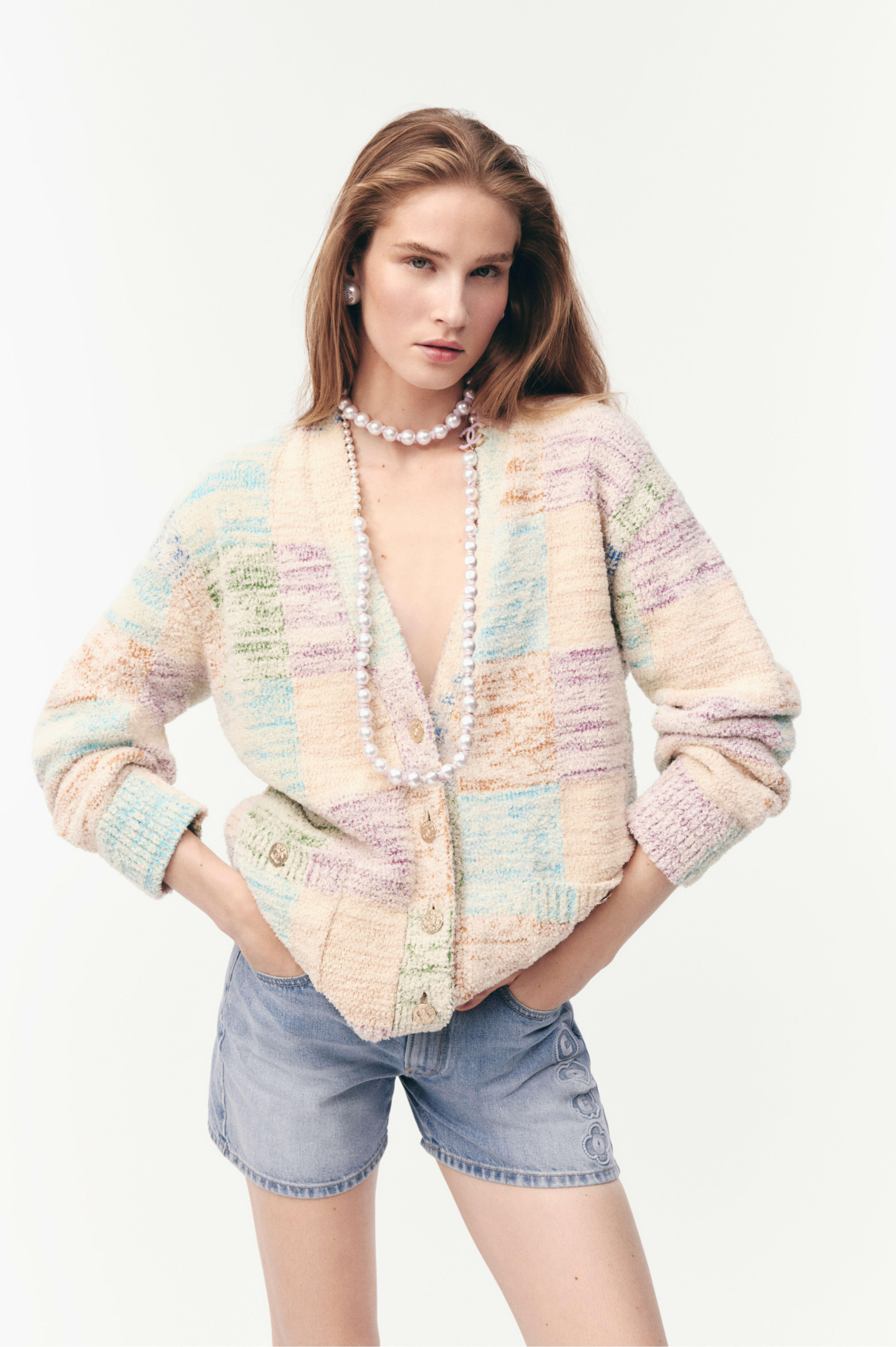 Cardigan - Green, Blue, Yellow & Fuchsia - Cotton & Mixed Fibres - Alternative view